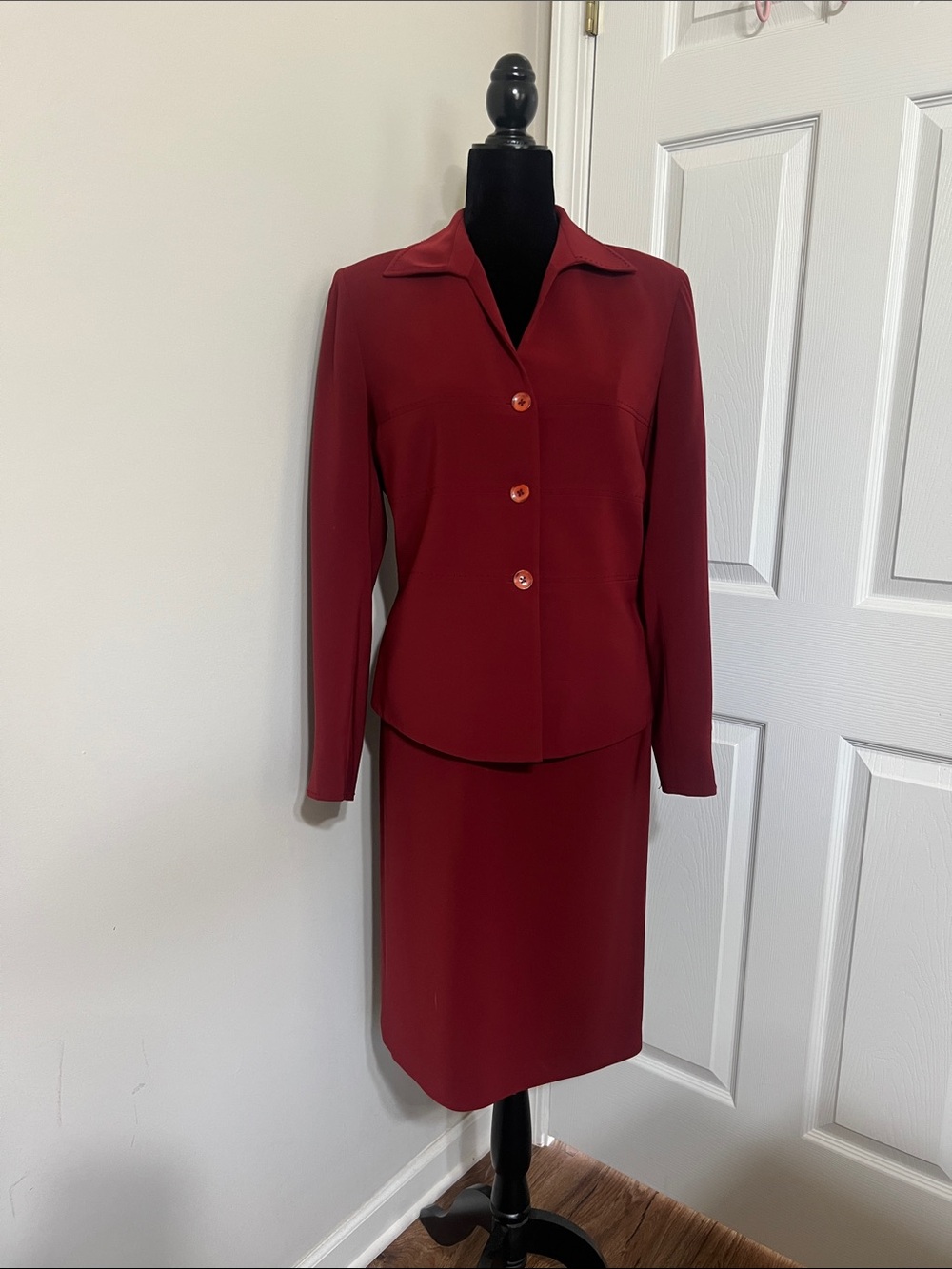 Kasper Women's Deep Red Two-Piece Skirt Suit